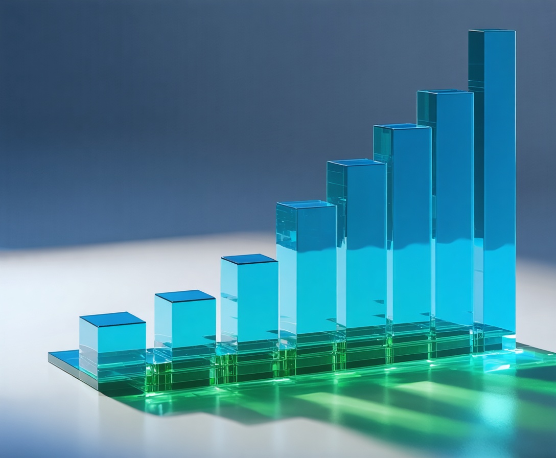 3D-Darstellung von Wachstumscharts in Blau- und Grüntönen