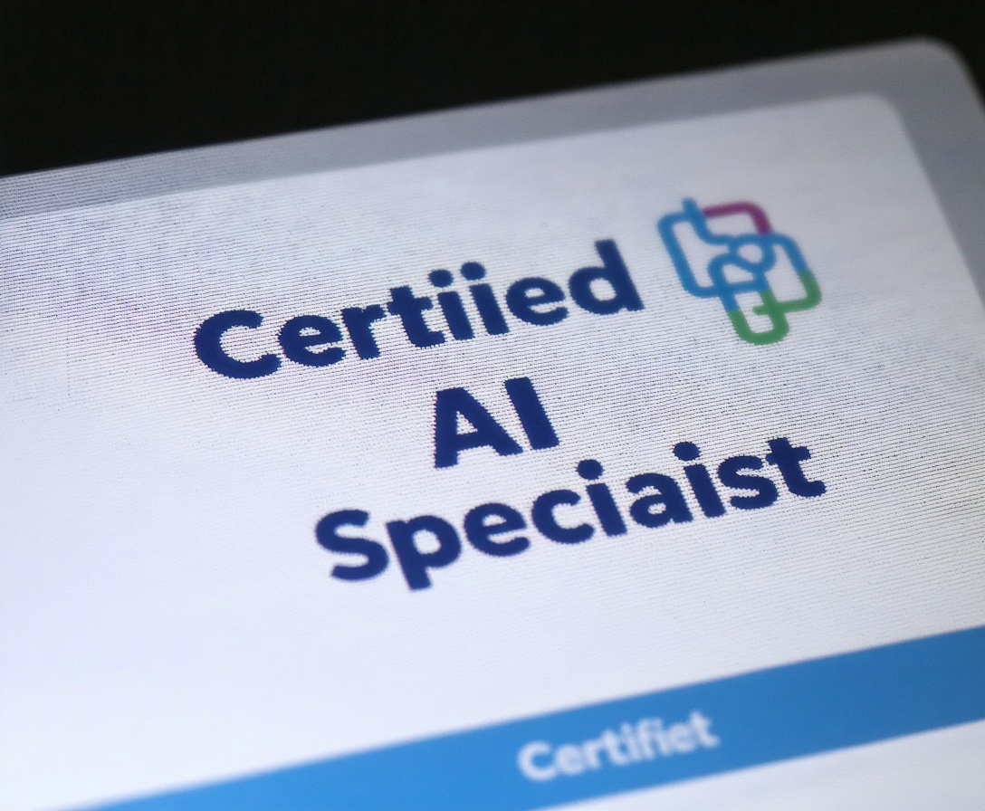 Nahaufnahme eines digitalen Zertifikatsabzeichens auf einem hochwertigen Display